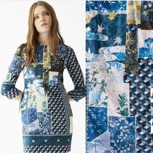 “VILAGALLO” Tesa Velvet Patchwork Print Dress